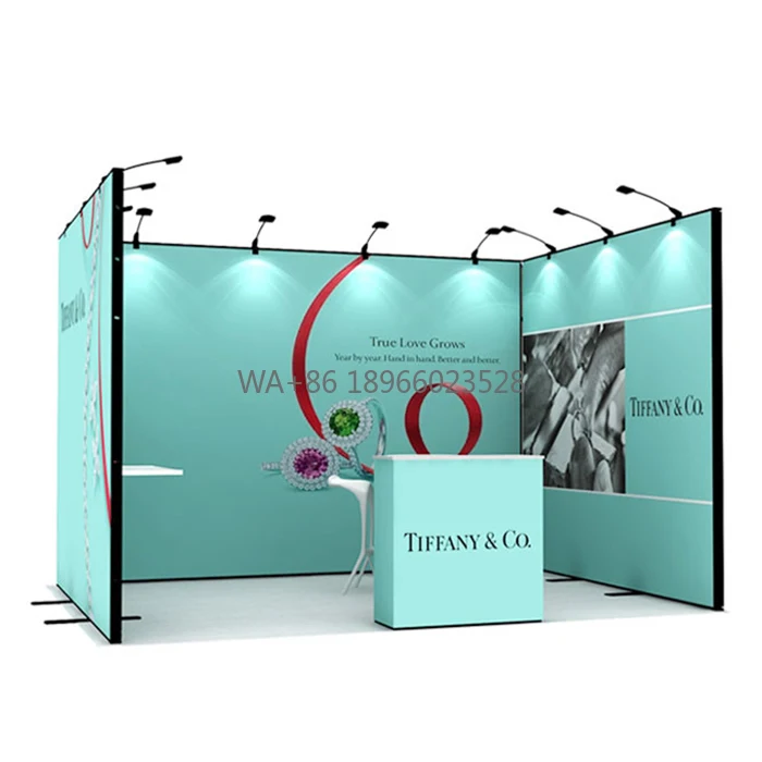 Cabina de comercio en forma de U con soporte de exhibición modular de aluminio 3x6