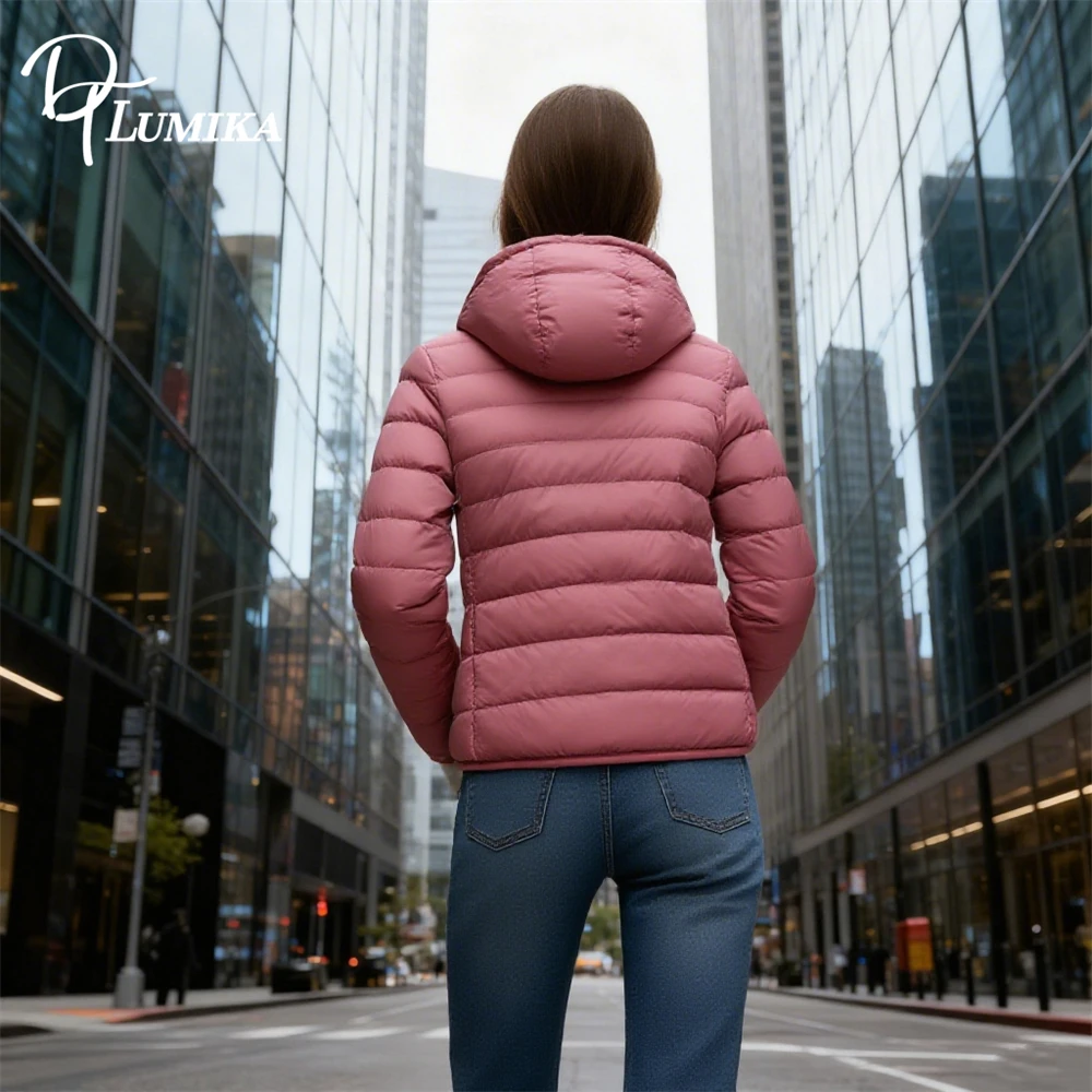 DTLumika S-8XL Daunenjacke für Damen 2025, leichte kurze Kapuzenjacke, extra große Daunenjacke, trendiges Outfit