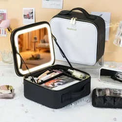 Borsa da viaggio portatile a 3 colori con specchio e luce LED ricaricabile-impermeabile, inodore e alimentata a batteria al litio