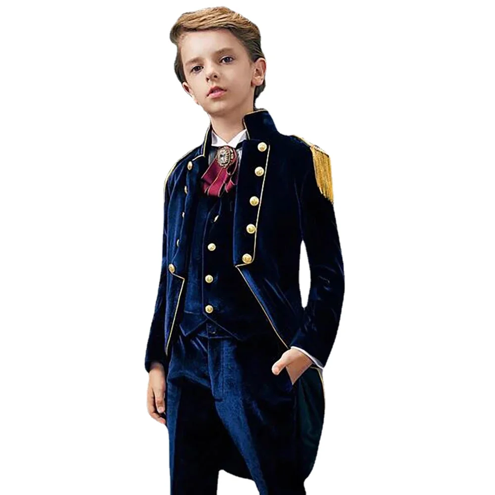 Blue Suede Slim Fit Boys' Suit Three Piece Set 2023 New Unique Tassels Design Children's Gentleman Handsome Clothing костюм для