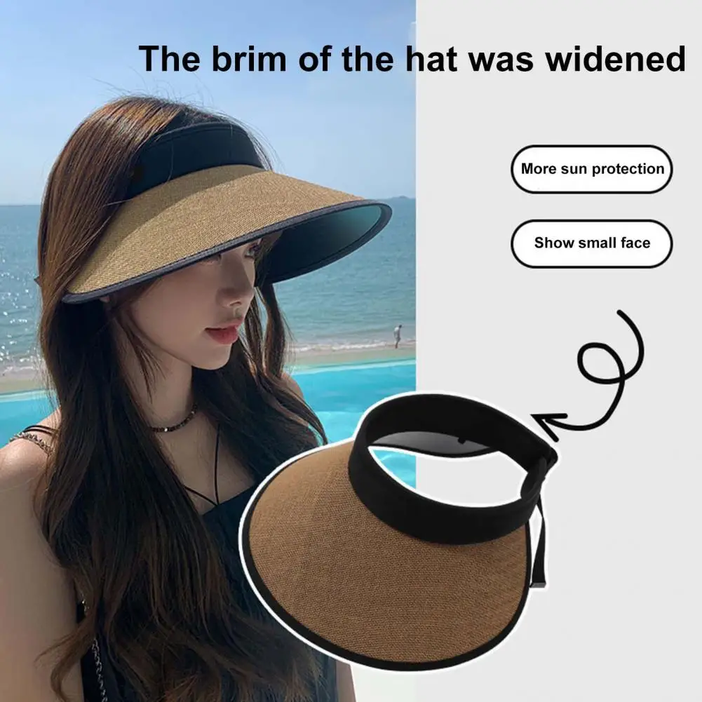 Sun Hat Breathable Empty Top Wrap Type Adjustable Buckle Double Layers Sun-proof Foldable Women Wide Brim Straw Visor Sun Hat