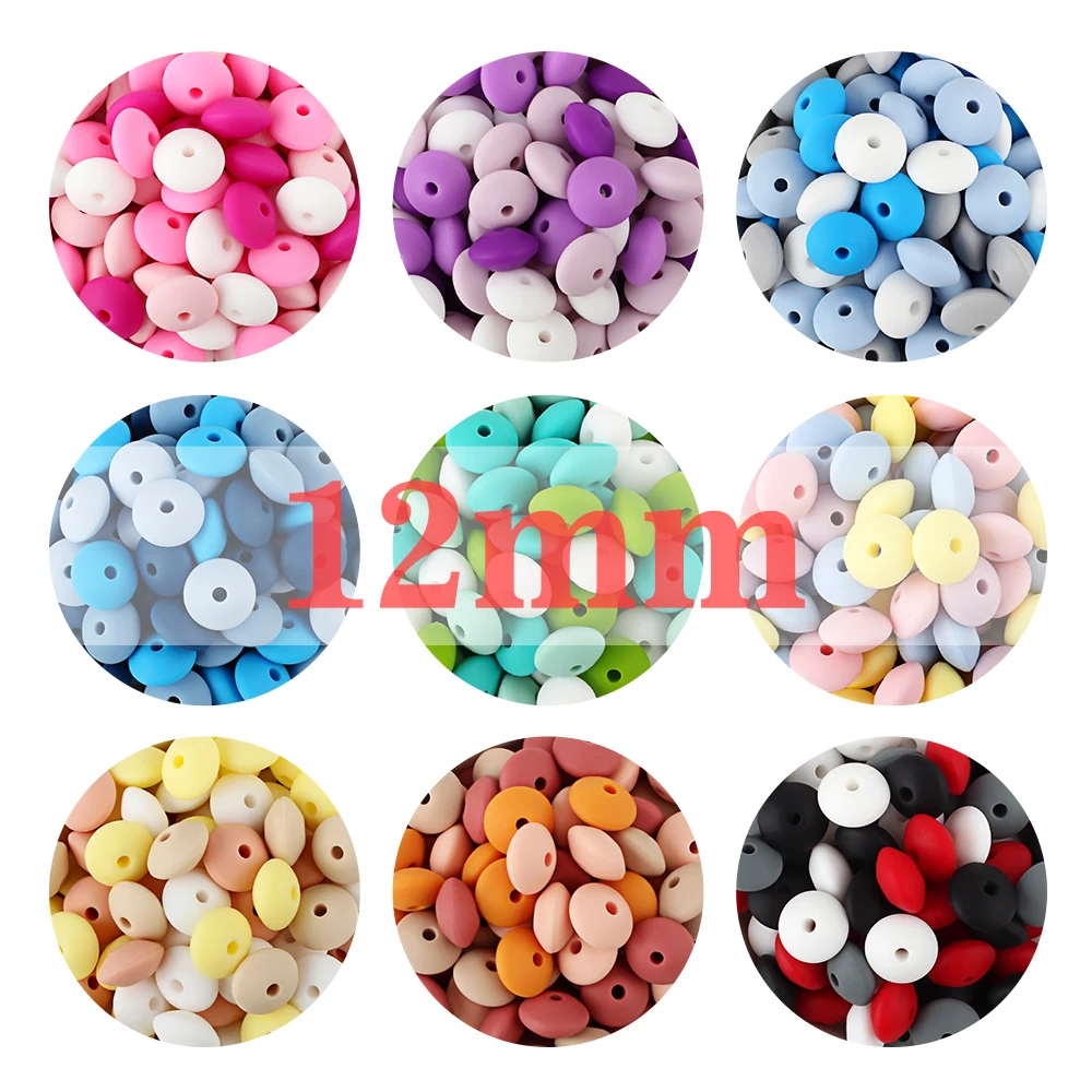 50/100pcs Silicone Lentil Beads 12mm Abacus Loose Focal Beads DIY Necklace Bracelet Keychain Accessories For Jewelry Making