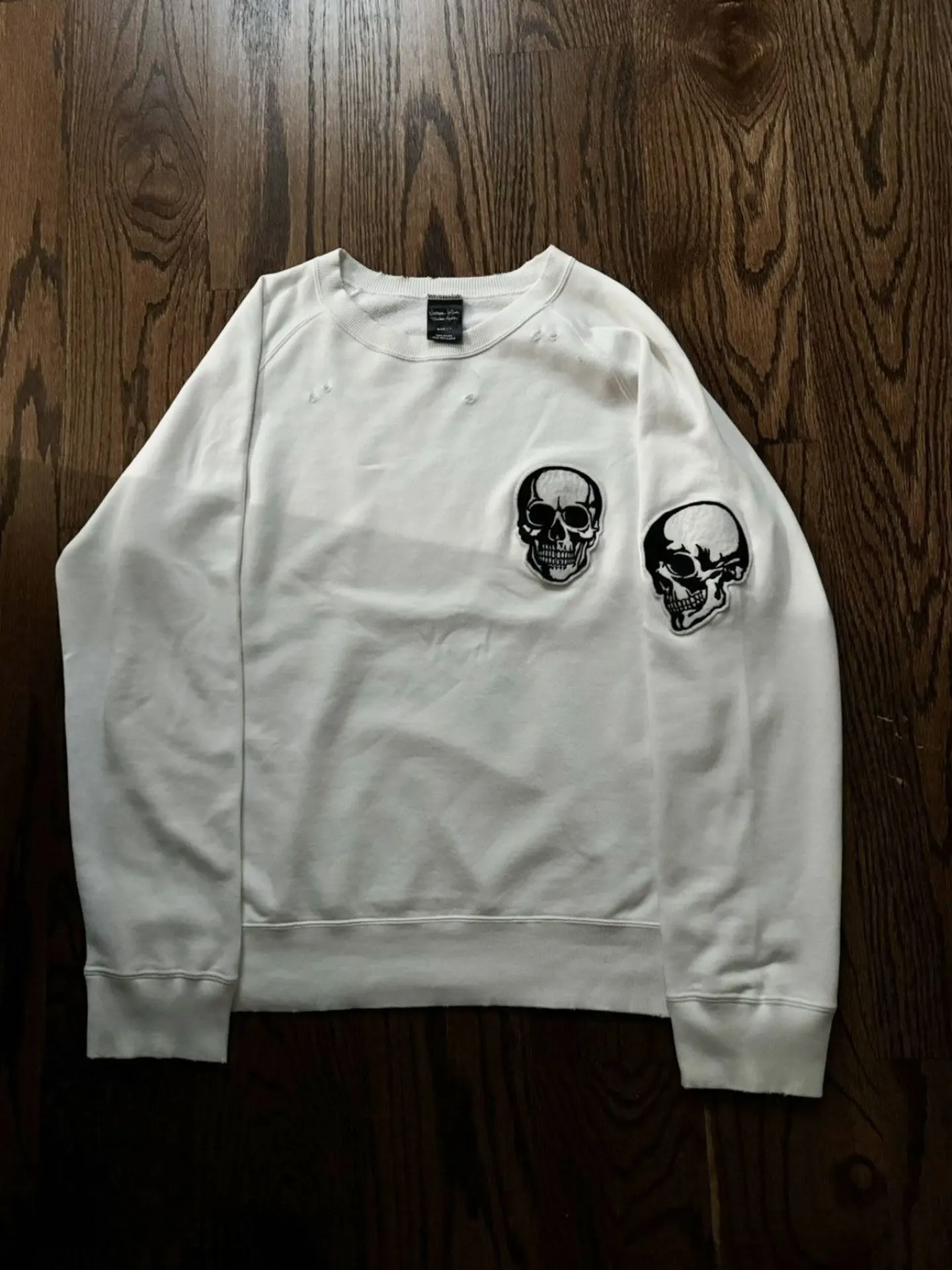 

Self-Adaptive Double Skull Embroidered round Ne Sweatirt Hoodie T-irt Cotton Material Casual Sle ex Daily Wear
