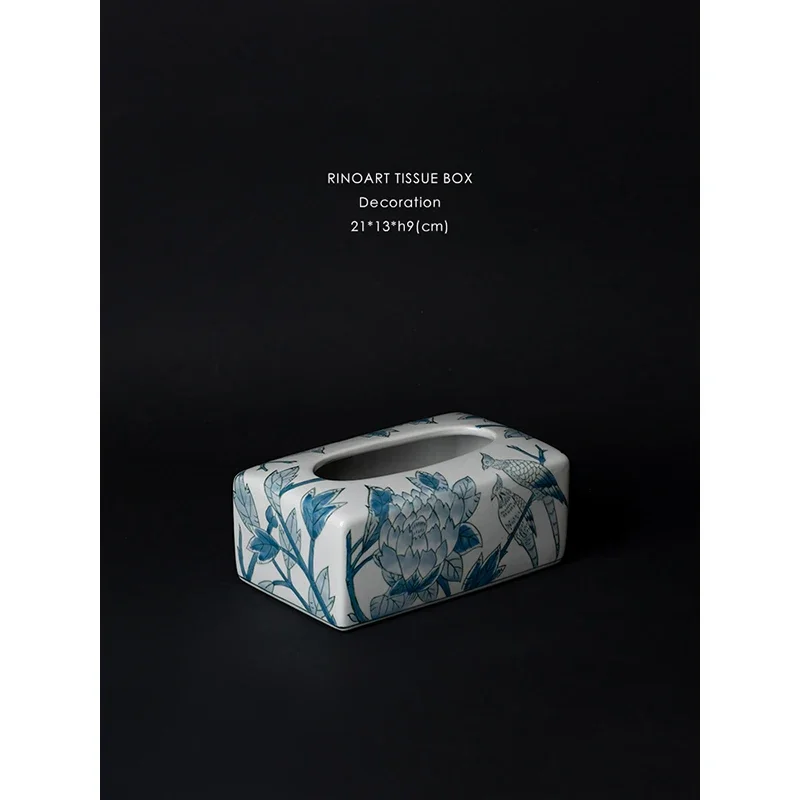 Paper towel box ceramic hand-painted underglaze color blue and white porcelain geometric pattern suitable for living room  study