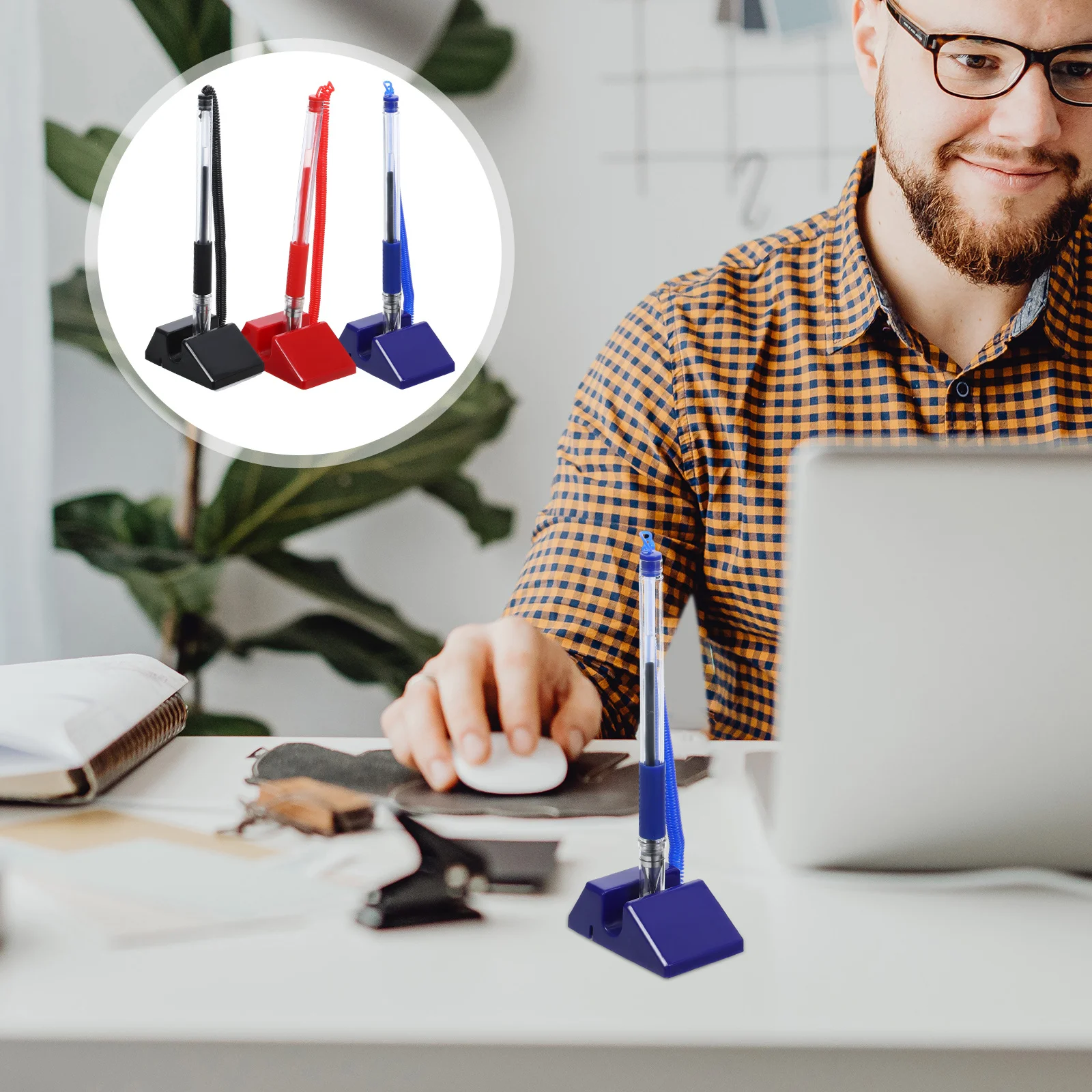 

3pcs With Stand Security Gel Ink Pens For Reception Reception Desk Security Pen Desk Bank Office Counter Anti-Theft Pen