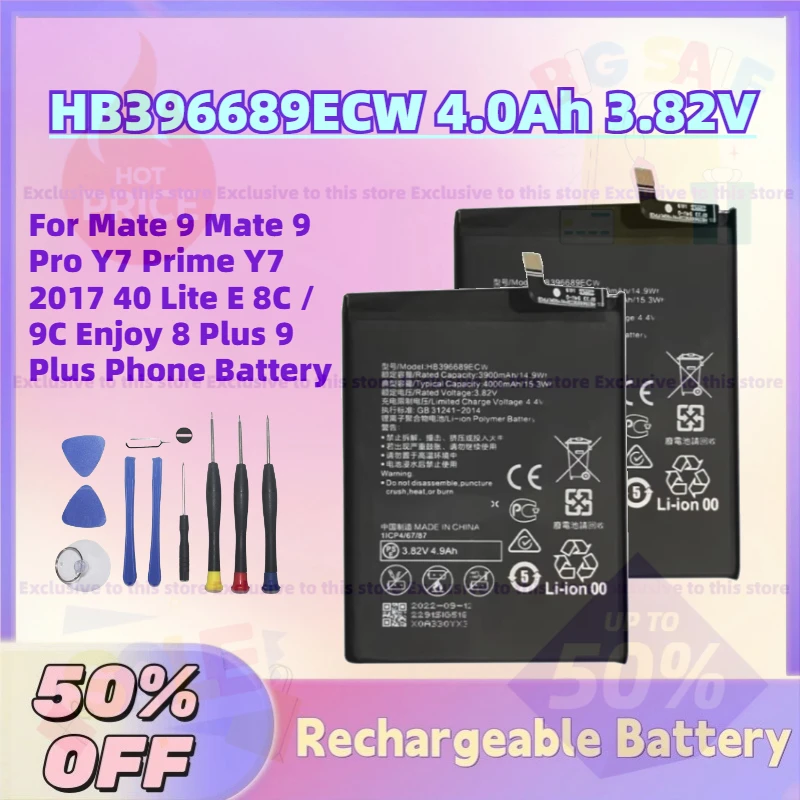 

New HB396689ECW 4000mAh 3.82V Battery for Mate 9 Mate 9 Pro Y7 Prime Y7 2017 40 Lite E 8C / 9C Enjoy 8 Plus 9 Plus Phone Battery