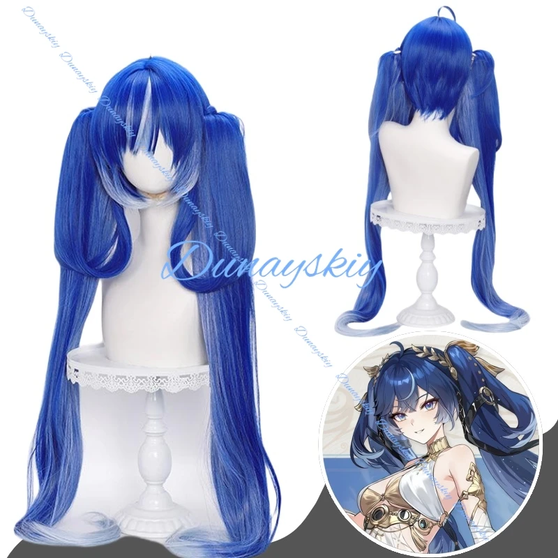 

Wuthering Waves Iuno Cosplay Wig Blue Gradient Long Straight Double Ponytails Synthetic Wigs For Women Girls Rinascita Halloween