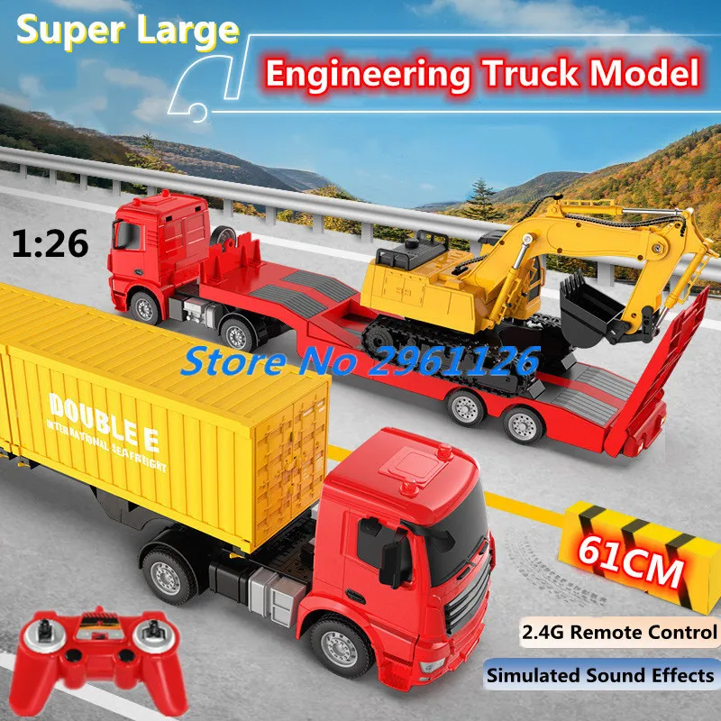 1:26 61CM Super Lager Remote Control Semi Trailer Traction Truck Model Simulated Sound Effects RC Engineering Truck Children Toy