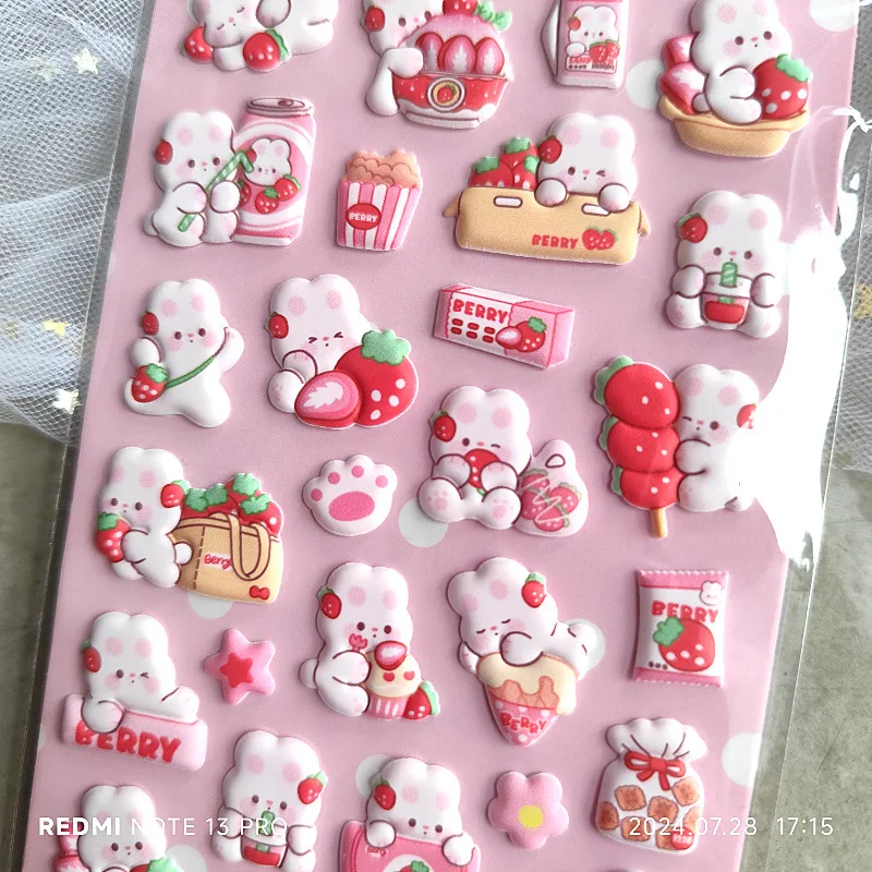 Cartoon creatieve roze aardbei konijntje DIY stickermaterialen - geschikt voor tijdschriften, notitieboekjes en waterbekers