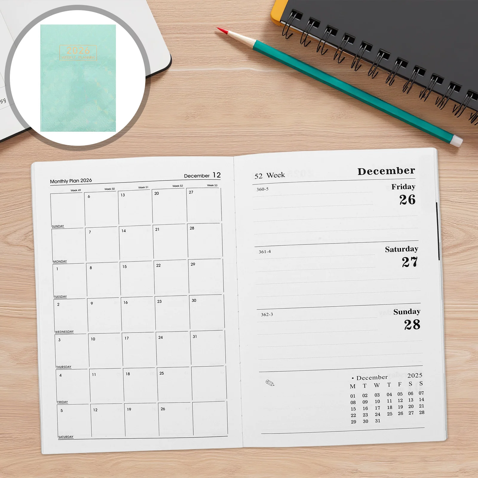 2026 دفتر مخطط ثلاثي الأبعاد مقاس A5 منظم تقويم شهري أسبوعي لمدة 12 شهرًا لتجربة الكتابة السلسية والمجلة الأسبوعية #1