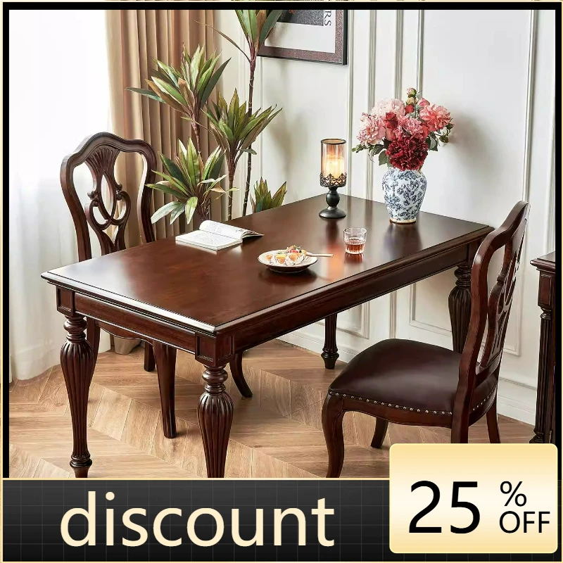 

LTT American Full Solid Wood Dining Table Log Dining Table Chair Combination
