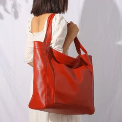 Large Capacity Women Handbag Oil Wax Leather tote for lady Brand Top quality Soft Leather Women's Shoulder bags 2023 Bolsa Red