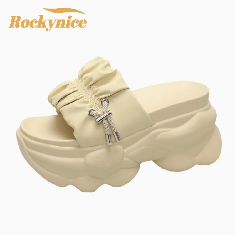 

Women Slippers Summer Ladies Beach Flip-Flops Chunky Leather Shoes Wedges Heels Outside Sandals Woman High Platform Slippers 9CM