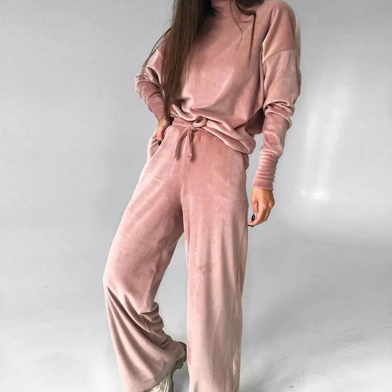 Vintage Two Piece Set Tracksuit Female Casual High Steet Suits Autumn Clothes Women High Waist Loose Pants For Women Pant Sets