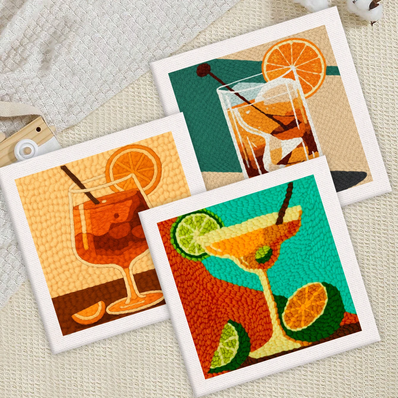 

RUOPOTY Punch Needle Embroidery Kit Cup Pattern House Design Hoop Yarn Tools for Beginners Adults DIY Craft Set Home Decoration