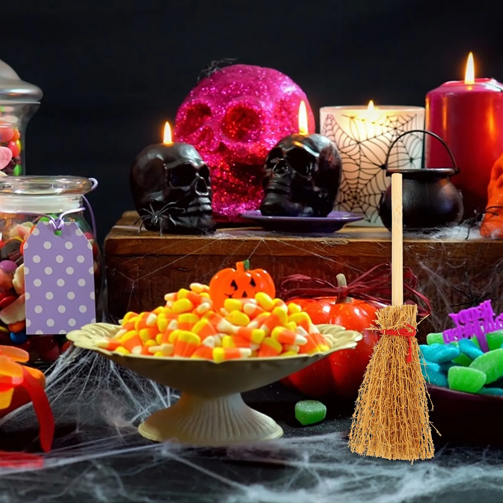 

20 шт. миниатюрных деревянных метелок для декора, тематические аксессуары для кукольного домика на Хэллоуин, маленькие принадлежности для микроландшафта