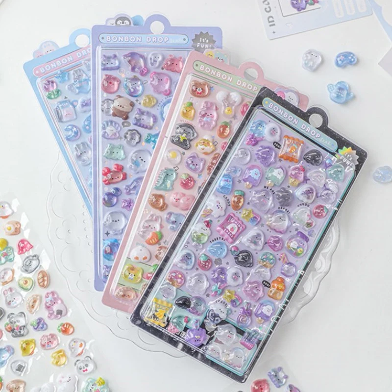 50Sheets Kawaii Cartoon Relief Stickers Lovely Animal Journal Phone Guitar Stickers Creative DIY Decoration Stickers Gifts