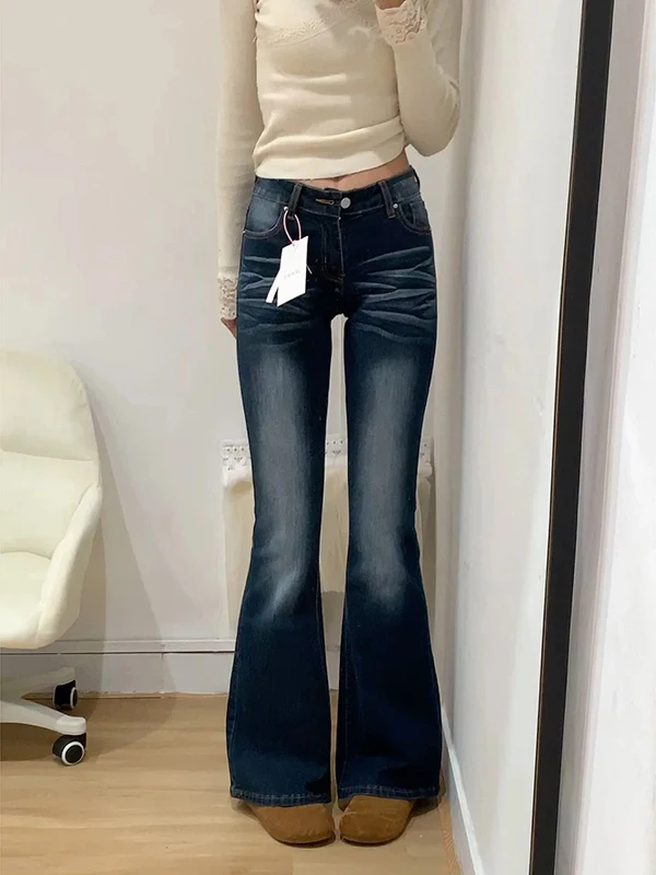 Damskie jeansy bootcut Thiened Fce z podszewką, zimowe, wyszczuplające, ciepłe, z niskim stanem, w stylu vintage, eleganckie spodnie bootcut.