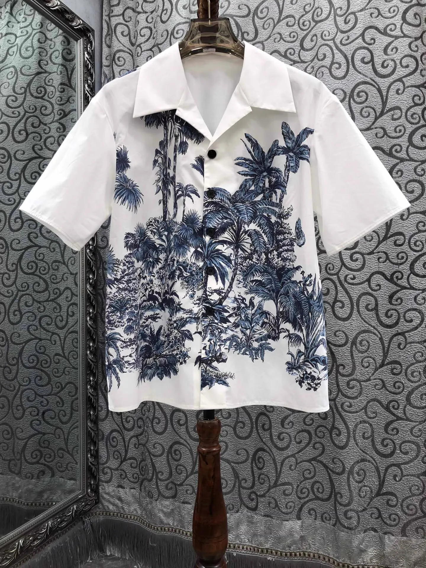 

100%Cotton Shirts 2025 Summer Style Women Turn-down Collar Tropical Prints Short Sleeve Casual White Button Shirt Tops Blouse