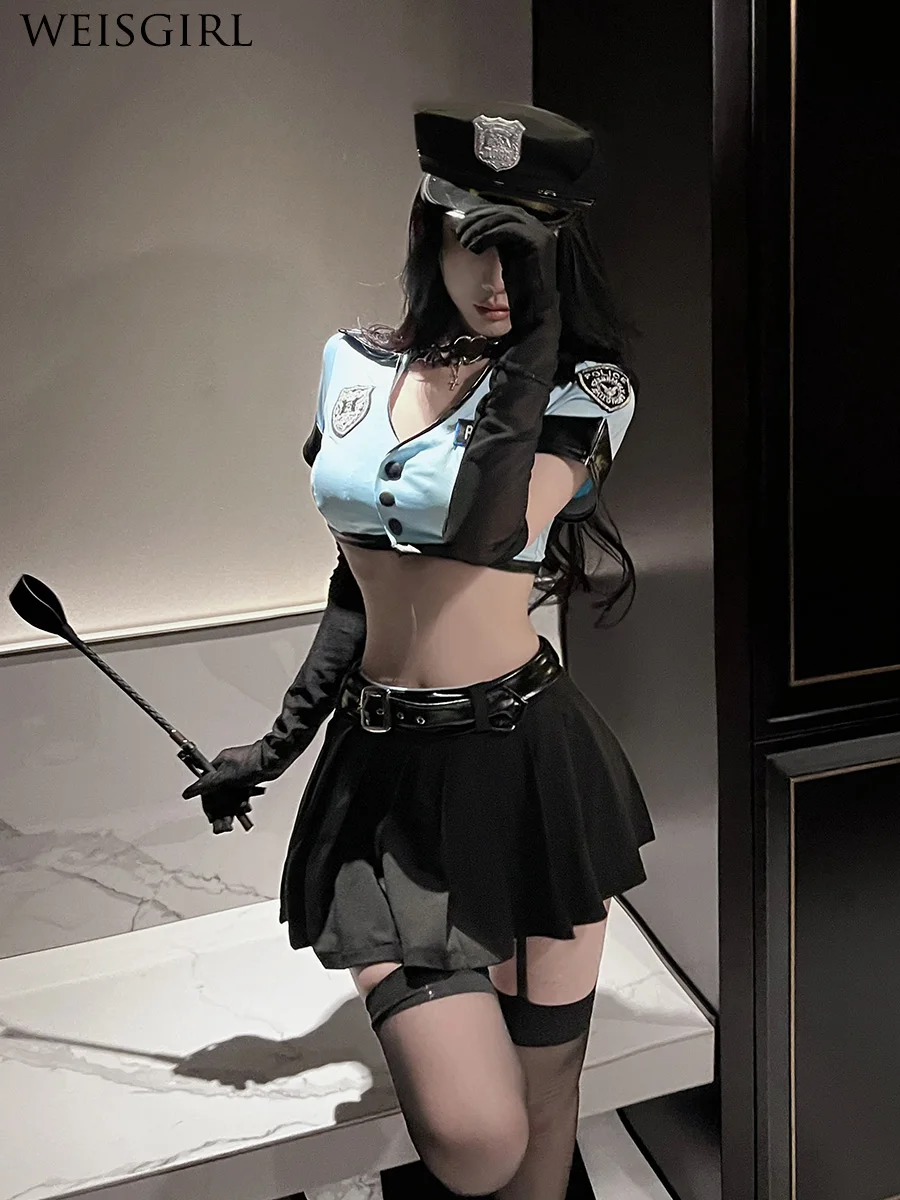 

Sexy Policewoman Cosplay Uniform Halloween Night Party Stewardess Small Breasts Pilot Uniform Suit Secretary Pure Desire