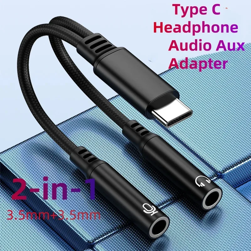 

2 IN 1 Type-C to Dual 3.5mm Headphone Audio Aux Adapter Jack Sound Card Interface Headphone Microphone Adapter For IPhone15 16