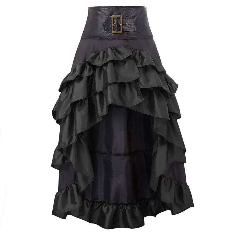 Cosplay Vintage Steampunk Dress Victorian Medieval Ruffled Satin Lotus Trim Gothic Skirts Women Corset Skirt Pirate Costumes