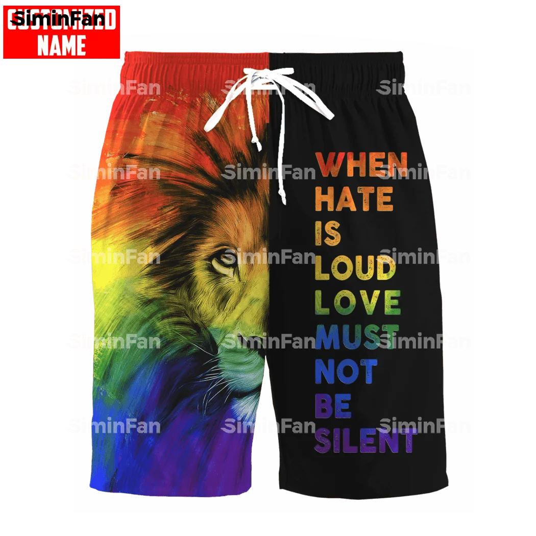 Lgbt orgulho leão arco-íris 3d impresso homem hawaiian board shorts masculino calças de verão casual praia calça unisex harajuku streetwear 02