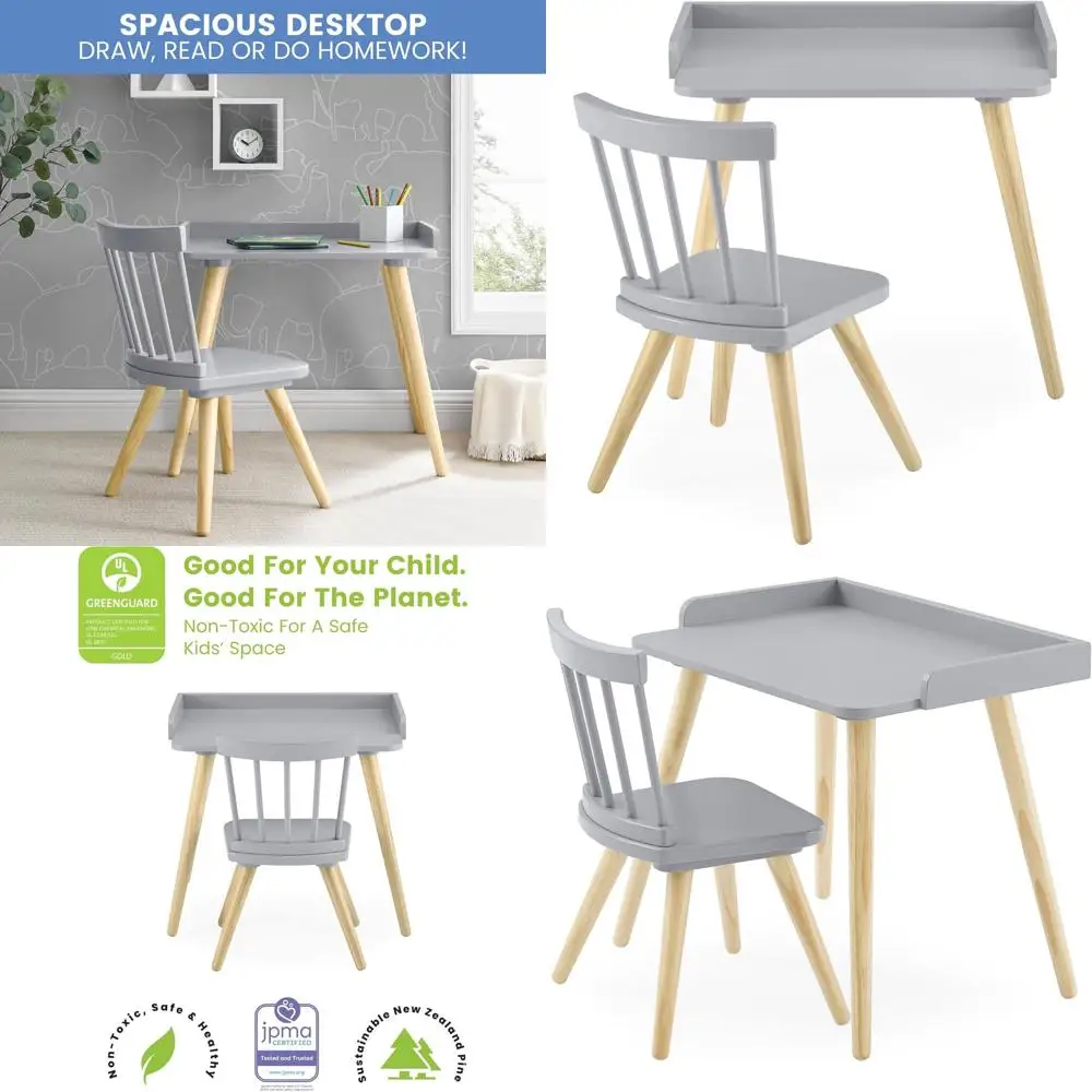 

Greenguard Gold Certified Essex Desk and Chair Combo, Grey/Natural Finish