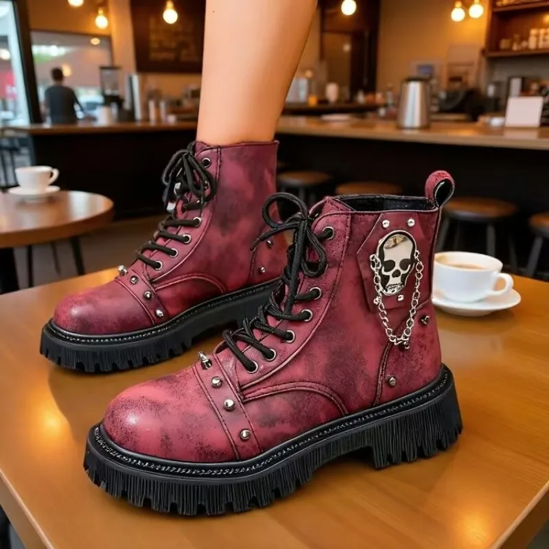 

Ботильоны на платформе с заклепками и декором, женские модные армейские ботинки с пряжкой на шнуровке и молнией, женские черные мотоциклетные туфли из искусственной кожи 42