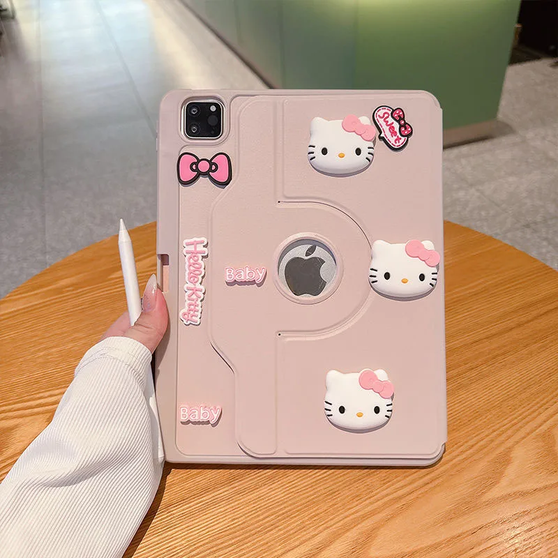 Cute Miniso Hello Kittys Ipad 10 Case Anime Cartoon Tablet Mini 6 5 4 9.7 10.2 Inch Acrylic Rotate Air 6 5 4 13 Inch Girl Gifts