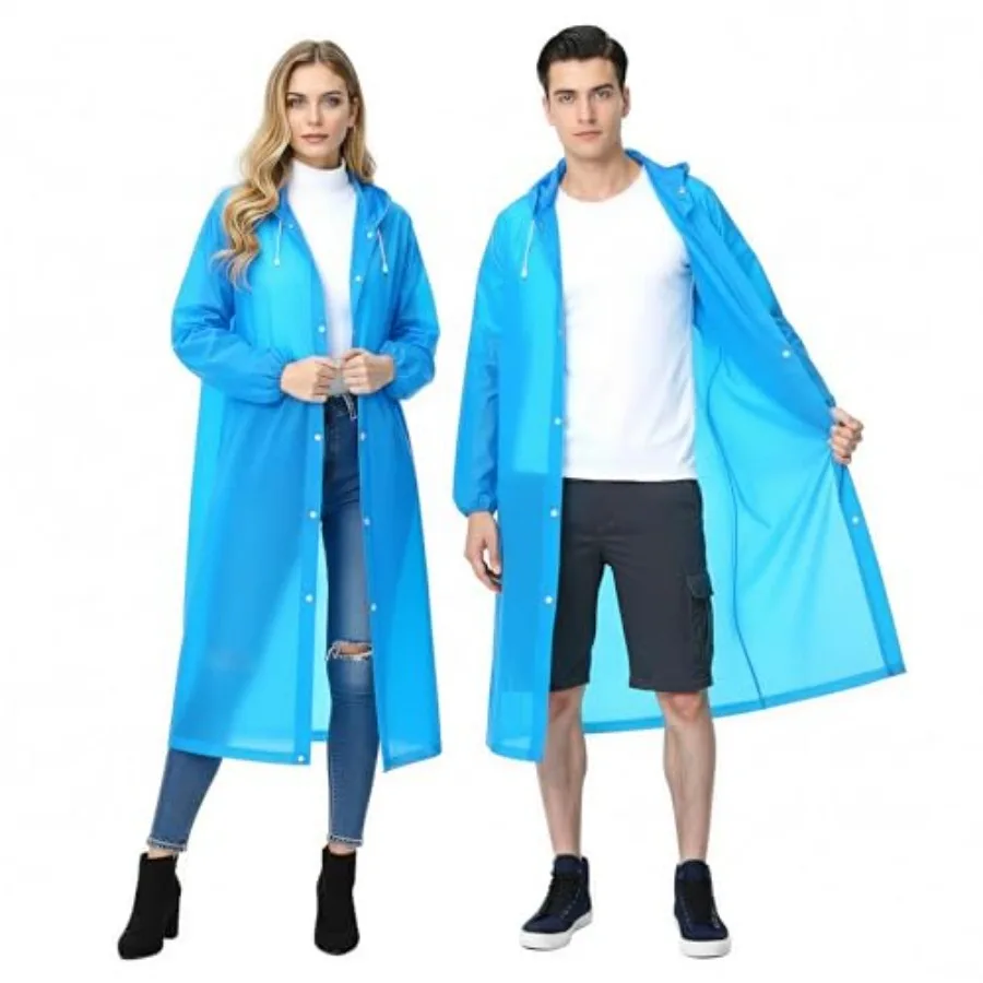 

Rain Poncho 2 Pack - Reusable Transparent Raincoat with Drawstring Hood, Packable Waterproof for Adults