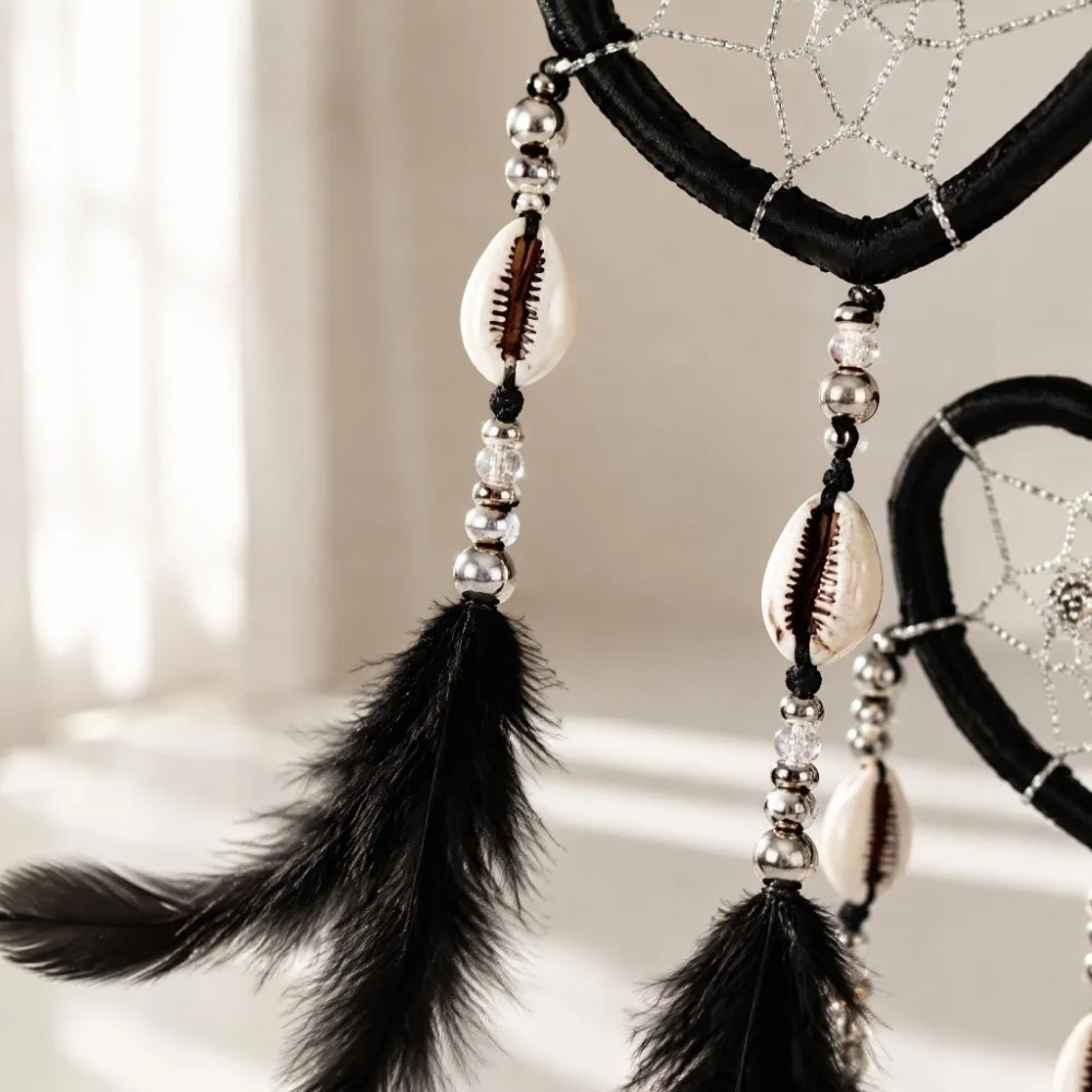 15.75inch Dream Catcher Wall Decor Heart-Shaped Black Handmade Dream Catcher Boho Aesthetic Net Craft Hanging Dream Catcher