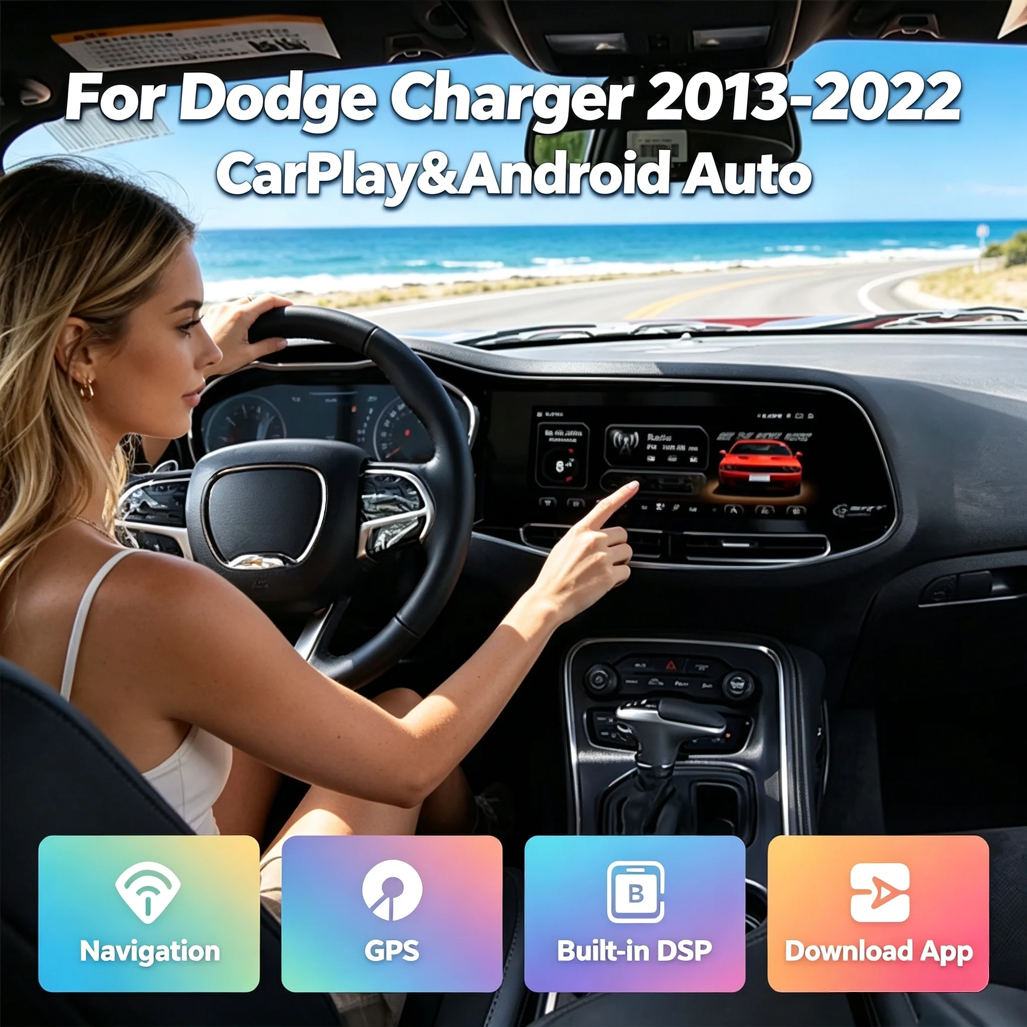 For Dodge Charger 2013-2022 Car Touch Screen Android 13 Stereo Radio Bluetooth 5.0 Wireless GPS Navigation Accessories