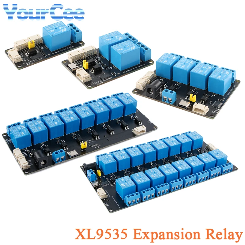 XL9535 1 2 4 8 16 Way Channel Expansion Relay Module 5V Power Supply Optocoupler Isolation Board IIC I2C Communication