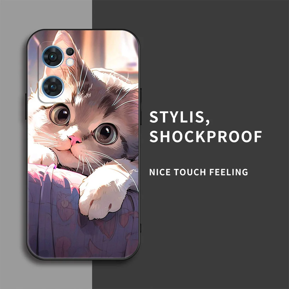 For OPPO Reno7 5G Case Silicon Back Cover For Oppo Reno7 5G Phone Case black tpu case amazing cool cats pets