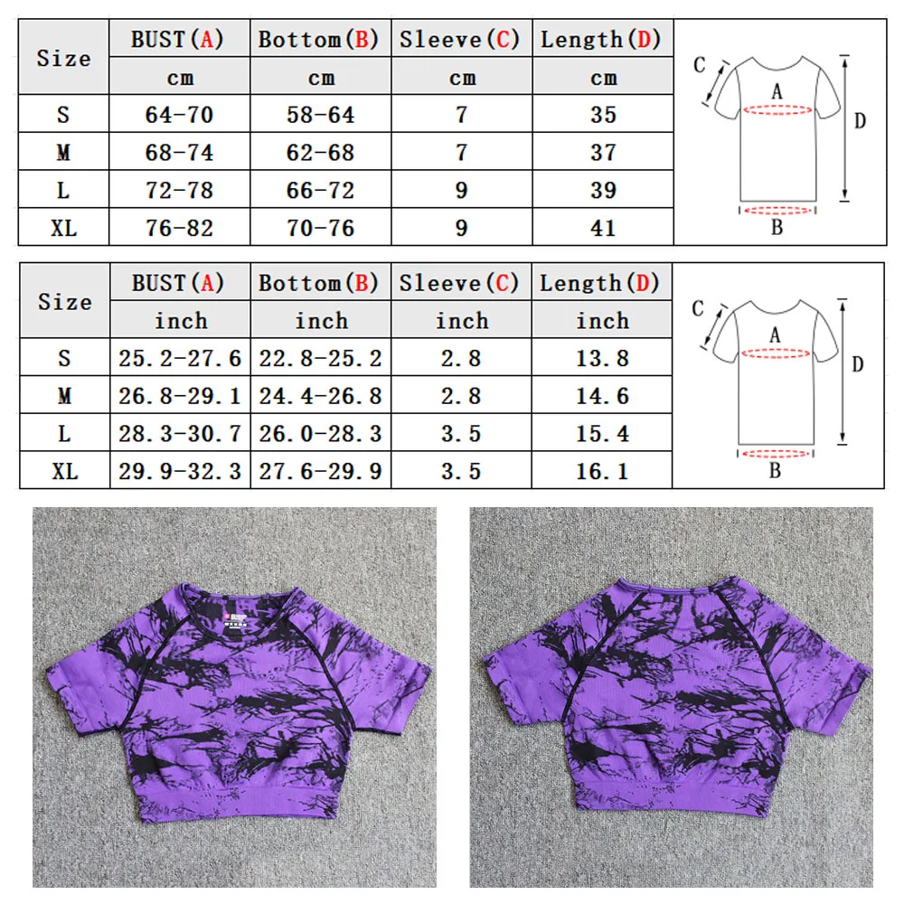 Bezszwowe haftowane Tie Dye do jogi dla kobiet oddychająca elastyczna dopasowana koszulka z krótkim rękawem sportowa Top typu Crop Tank siłownia