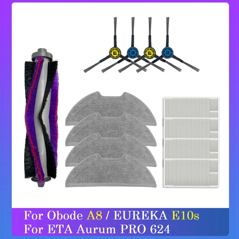 For Obode A8 / Eureka E10S /ETA AURUM Pro 624 Robotic Sweeping Machine Vacuum Accessories Main Side Brush Filter Mop Pad