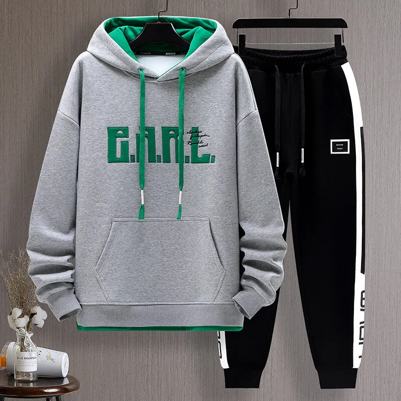 High Quality Cotton Hoodies & Pants Spring Autumn Casual Men's Sets Outwear Hooded Pullover Sweatshirts&Jogger 2 Piece Clothing