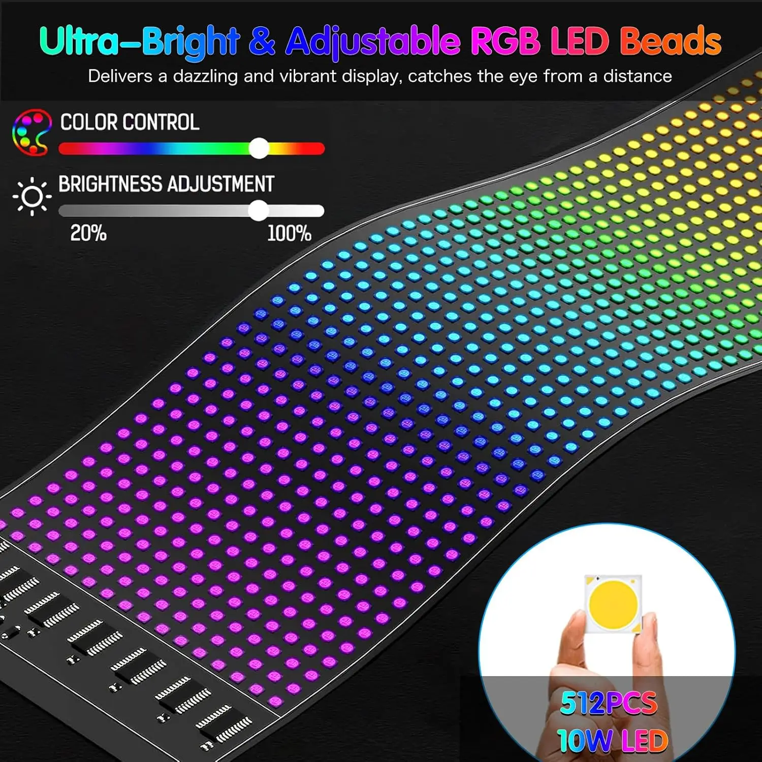 LED Matrix Pixel Panel LED Message Display for Car USB 5V Scrolling Sign Animations Text, Bluetooth APP Control Flexible Screen