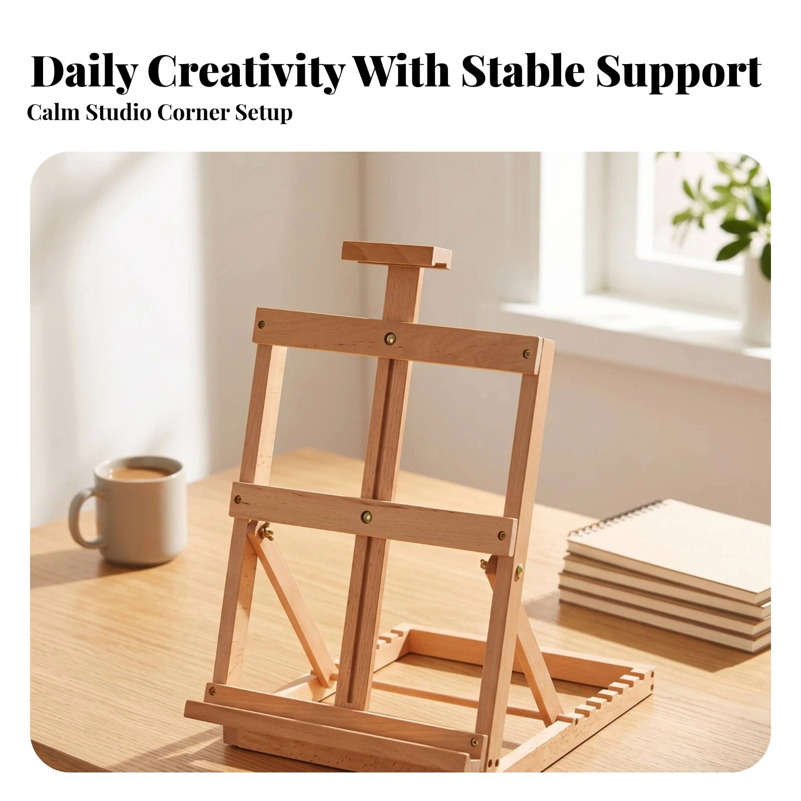Tabletop Easel with Adjustable Frame Compact Beech Wood Easel Long-Lasting Non-Slip for Artists, Desktop, Studio