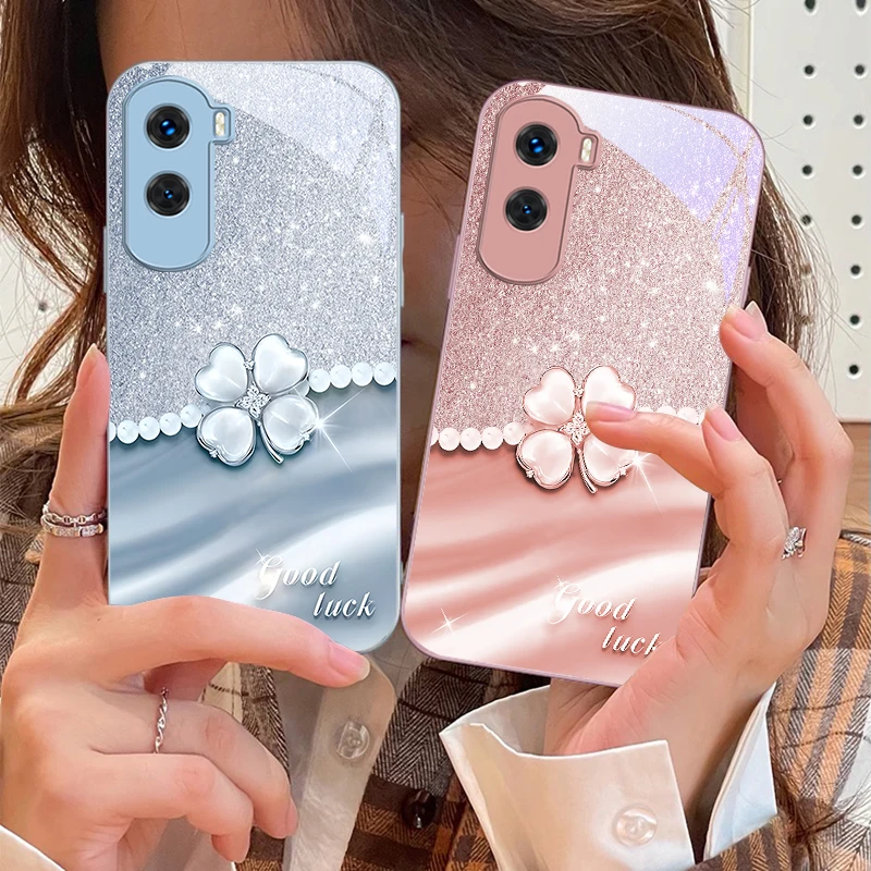 

Lucky Clover White For Honor 200 90 8X 9X Pro Lite P50 P40 Nova 10 11i P60 Magic4 6 Mate 20 50 Tempered Glass Phone Case