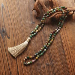 Indian Onyx Knot Necklace, 108 Mala Beaded Meditation, Yoga Prayer Jewelry, 6mm