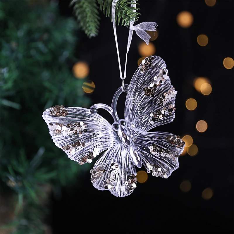 Kristallklare Schneeflocke Weihnachtsdekorationen Pailletten Acryl Anhänger Transparent Schmetterling Elch Weihnachtsbaum Hängende Ornamente
