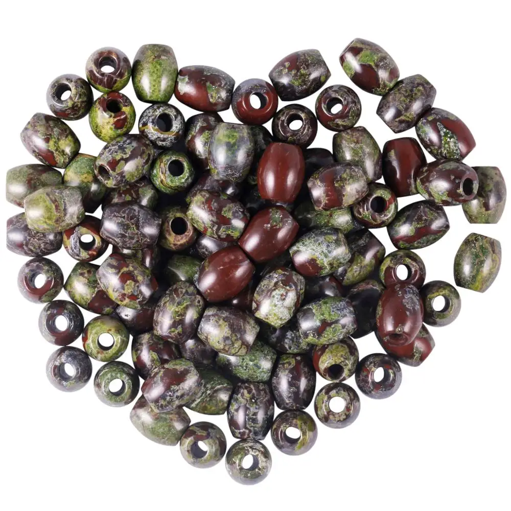 

TUMBEELLUWA 1Lot (20Pc)Oval Dragon Bloodstone Large Hole(4.5mm)Charm European Gem stone Loose Beads fits Bracelet,Jewelry Making