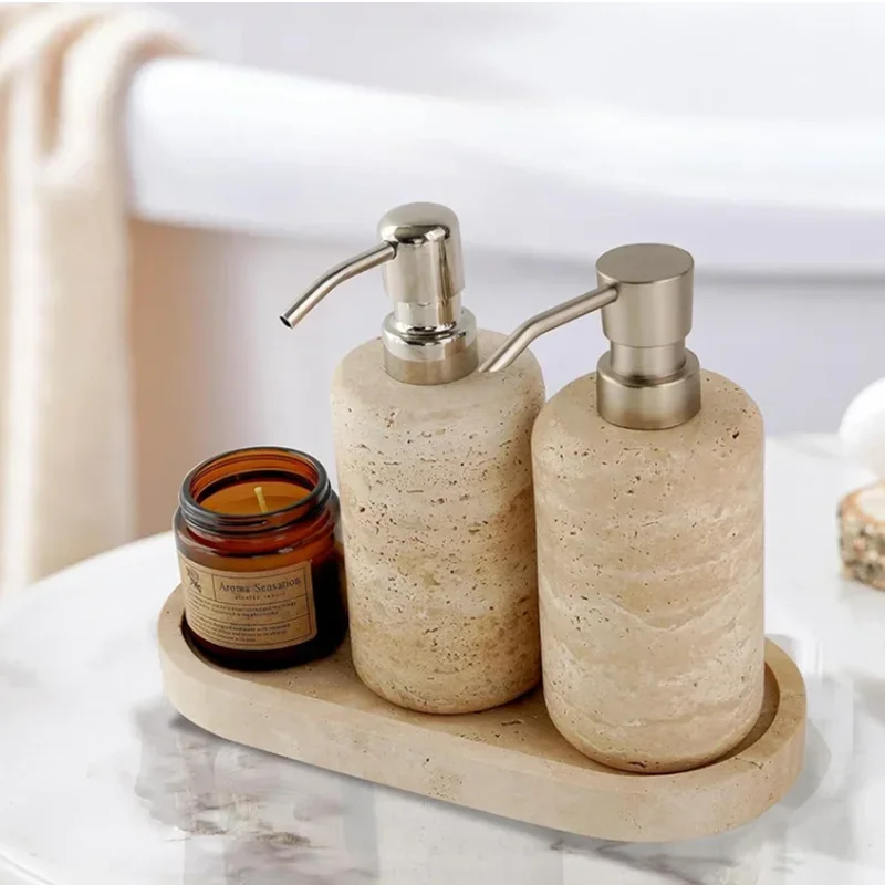 Limestone Toothbrush Holder with Light Yellow Holes, Soap Dispenser, Bathroom Tray, Natural Marble, Home Decoration Accessories