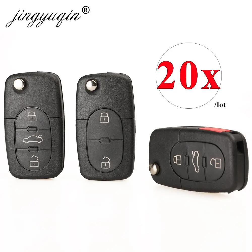 

jingyuqin 20pcs 3 Button Folding Flip Remote Key Shell & Blade HAA For Audi A2 A3 A4 A6 A8 TT CR2032 Fob Blank Case