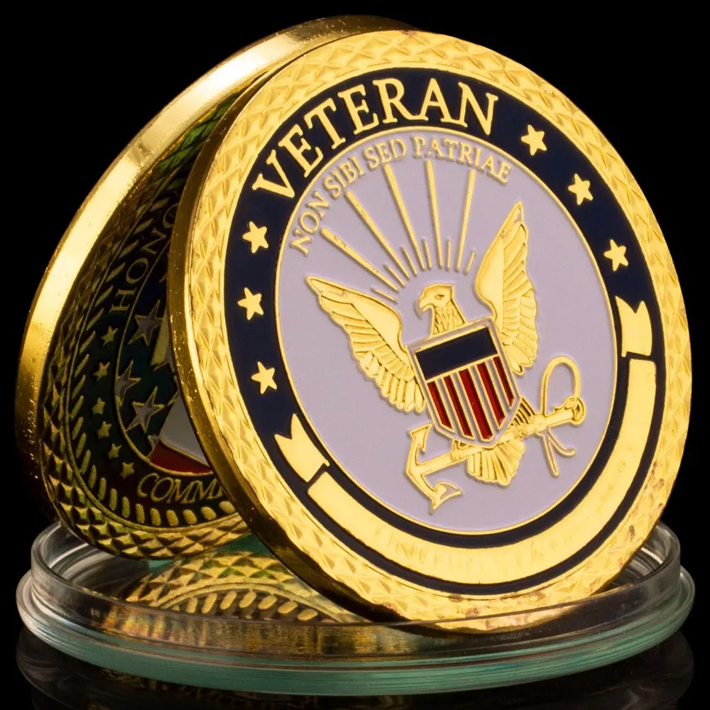 United States Navy Souvenir Coin Honor Courage Commitment Golden Plated Challenge Coin Veteran Collectible Commemorative Coin