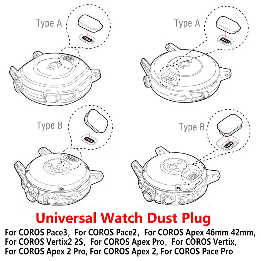 Coros pace 3,2 pro,apex 2,2 pro,Appleスマートウォッチ用の防塵プラグ,シリコンキャップ,46mm, 42mm, 2s,3, 2s,カバー5個