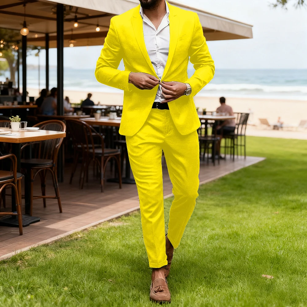 

Elegant Solid Color Men's Suits Fashion Single Breasted Notch Lapel Slim Fit 2 Piece Jacket Pants Outfits High Quality Male Sets