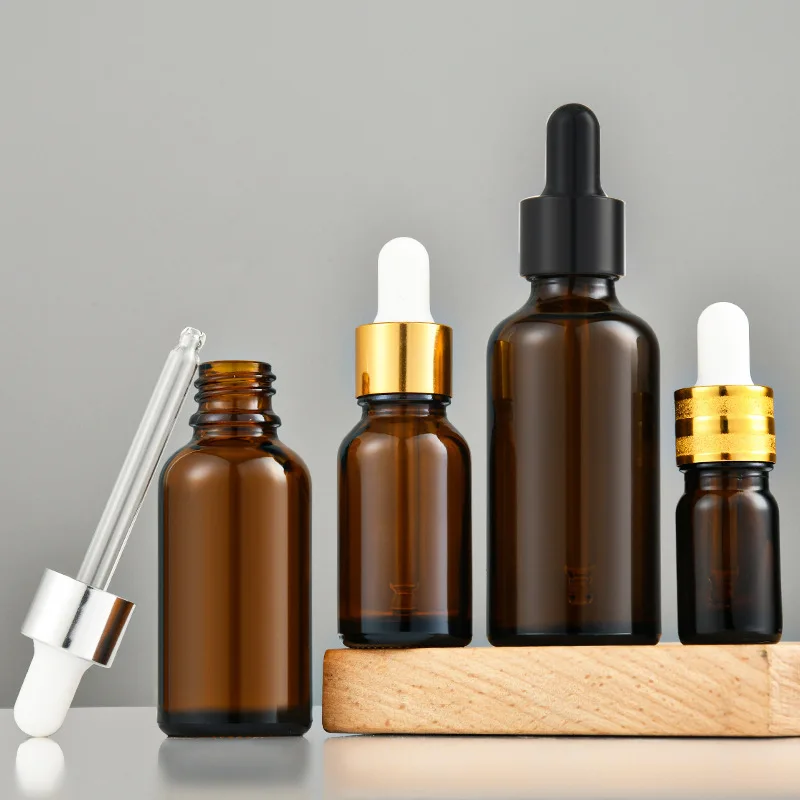 5-100ML Mini Dropper Bottle Beauty Empty Amber Glass Bottle Essential Oil Cosmetic Dispensing Bottles Refillable Travel Bottles